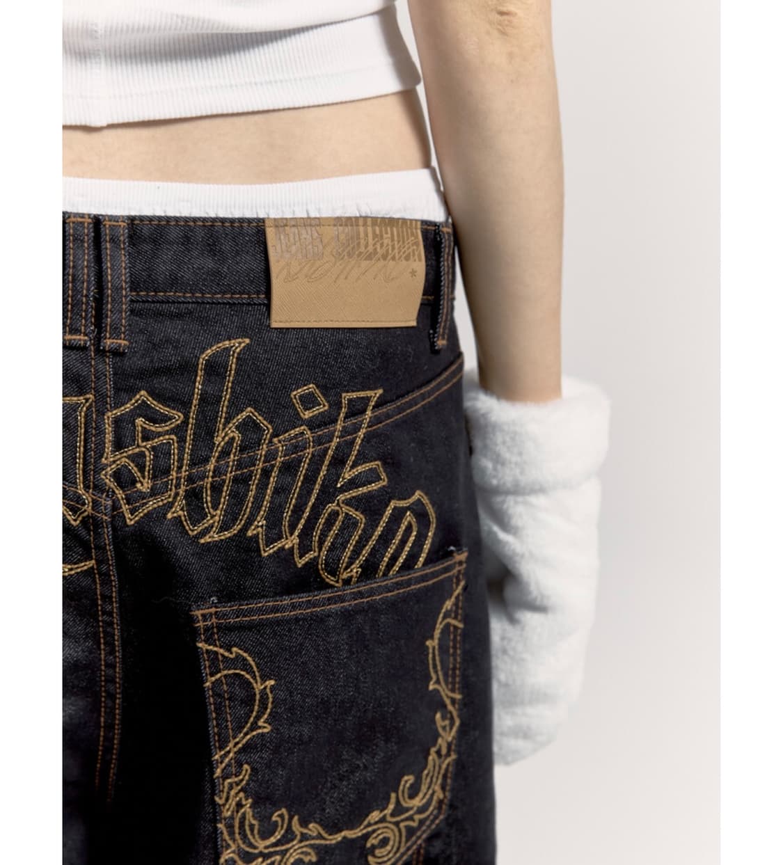 카시코 자수 논페이드 데님팬츠 블루 상품이미지2