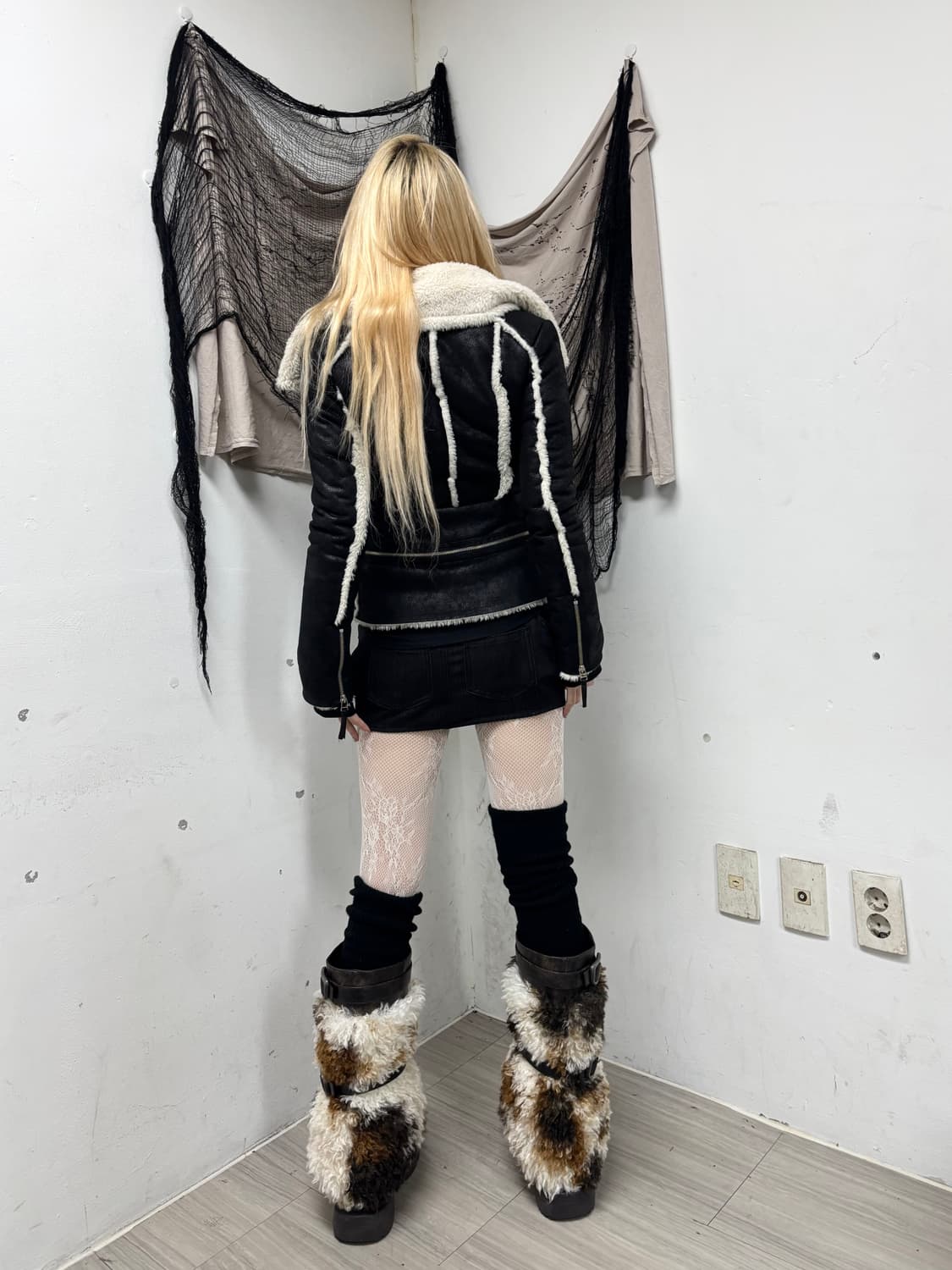 2000s Design Zip Detail Fur Trimming Sli 상품이미지3