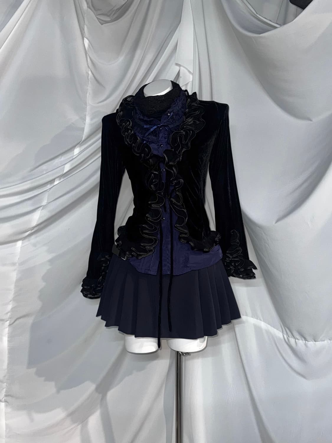 엑시즈팜 유카리깔 체크 네이비 공겜여주 프릴 코디세트  상품이미지4