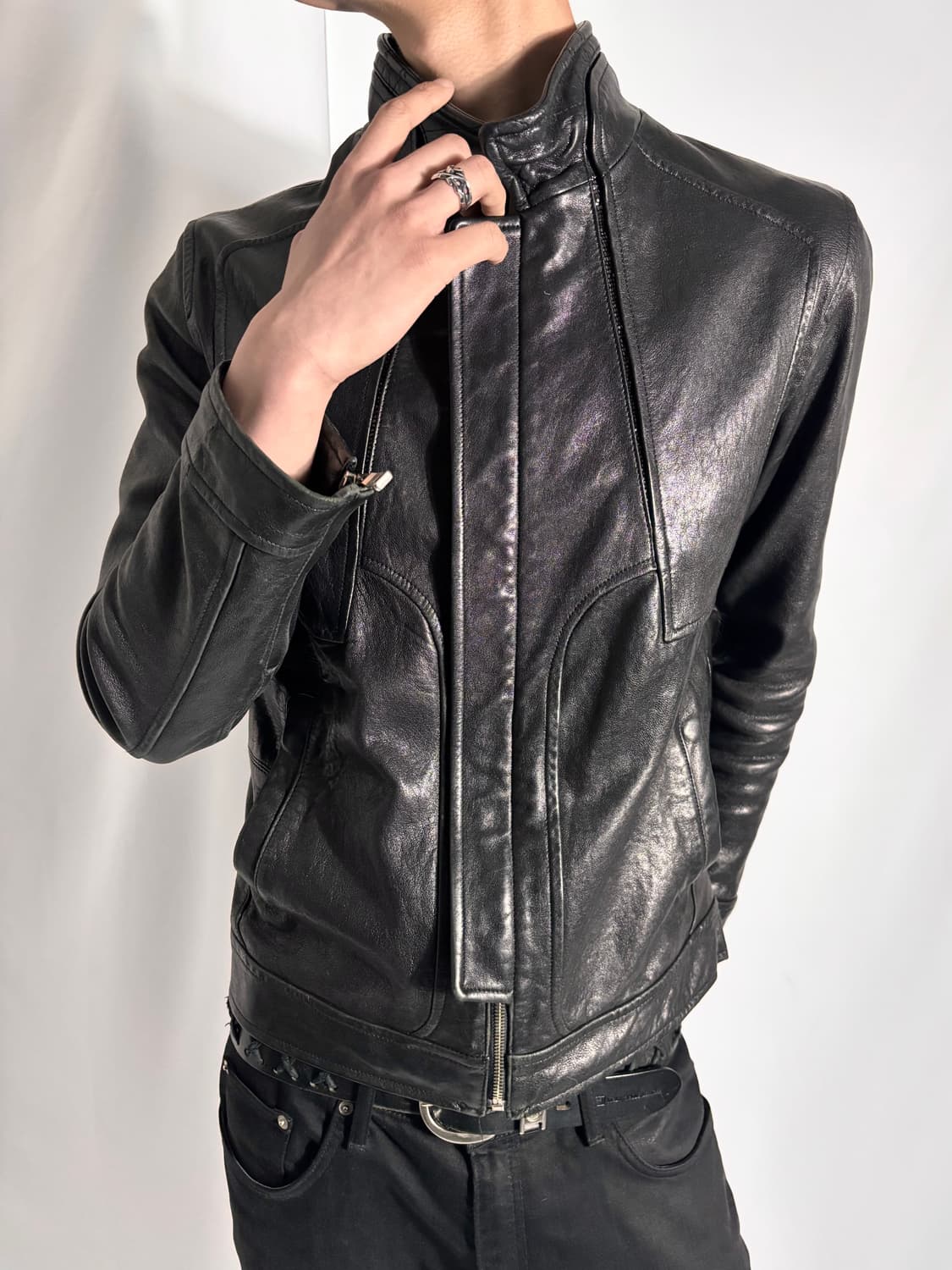 Black Lambskin Snake Detail Leather Jack 상품이미지1