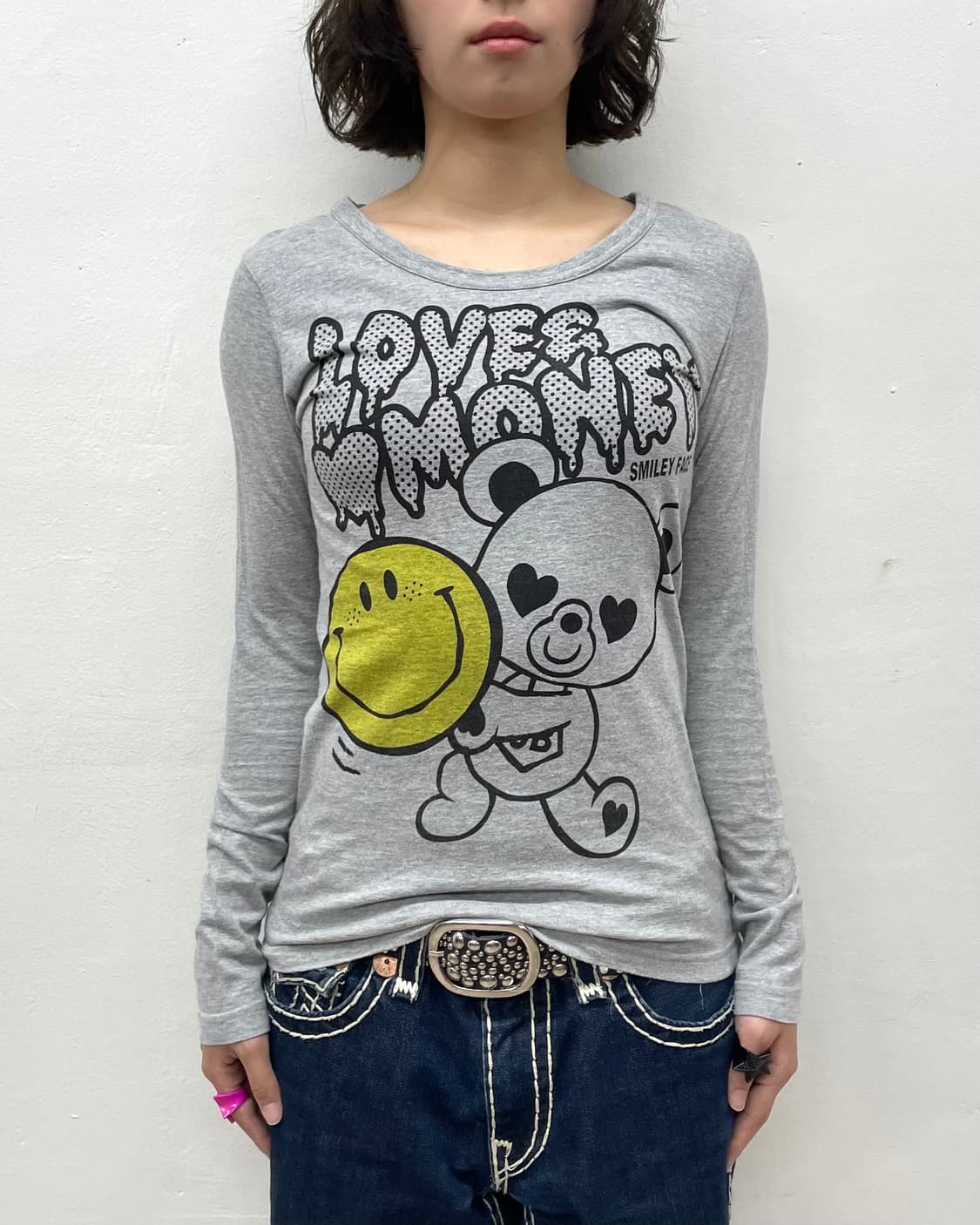 Love Money Bear Smile Gray Long Sleeve 상품이미지2