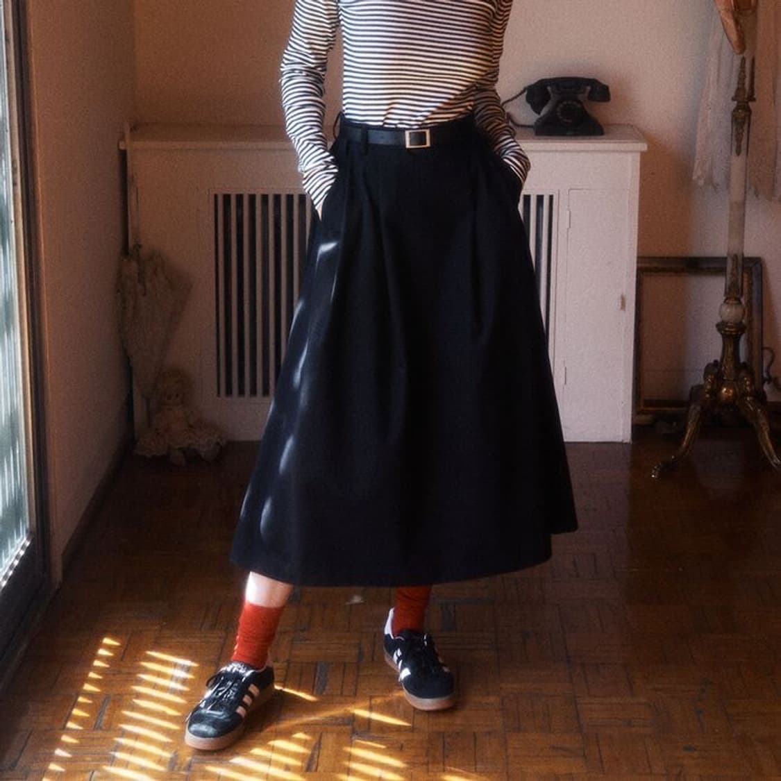 그린버터 Cotton Pintuck Long Skirt (Black) 상품이미지2