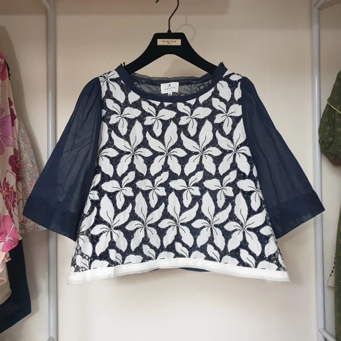 LANVIN 랑방 시어코튼 플라워 기퓌르레이스 크롭 탑 ㅂㅂㅂㅂ블라우스
 상품이미지2