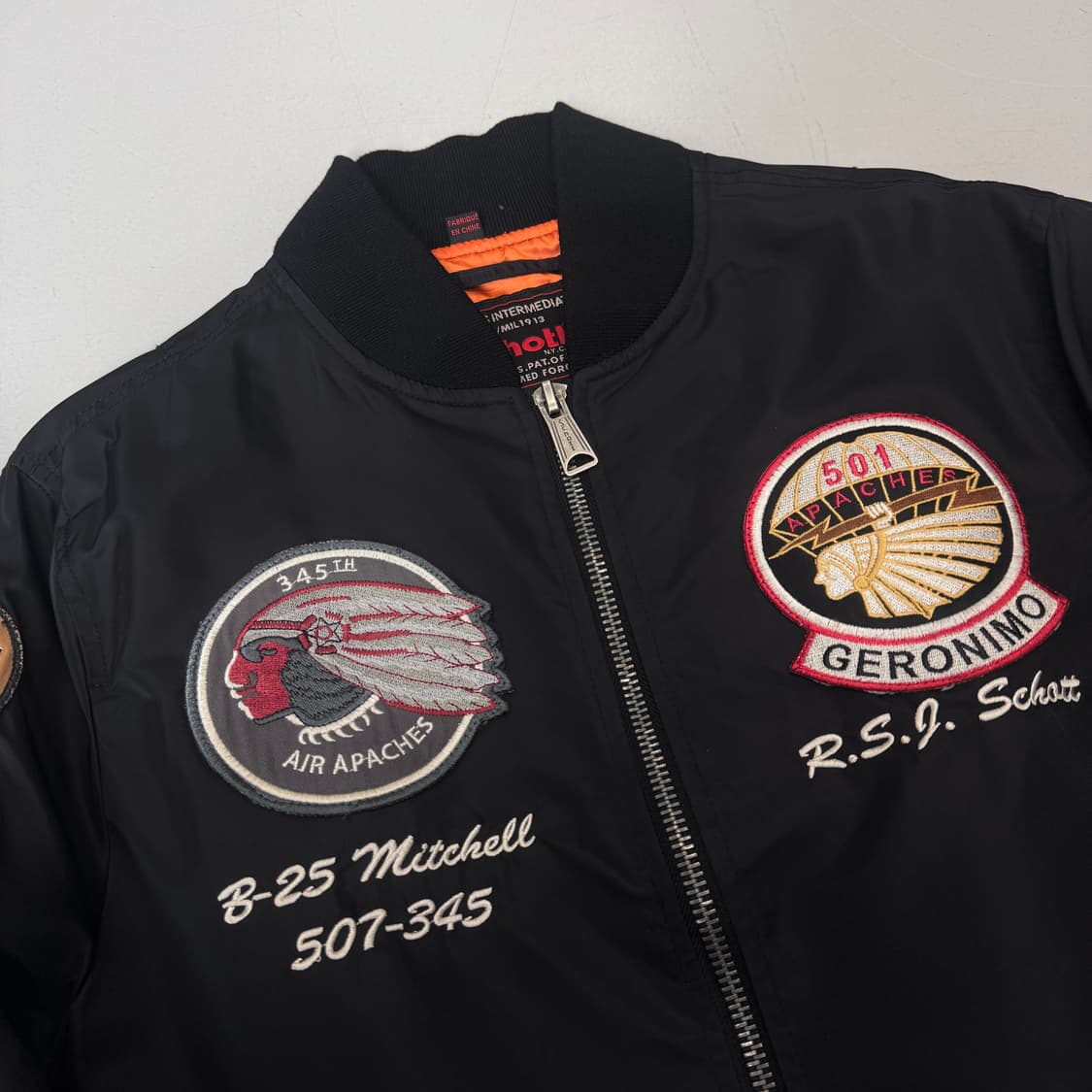 쇼트 ma-1 에스닉 패치워크 항공 자켓 블랙 상품이미지4