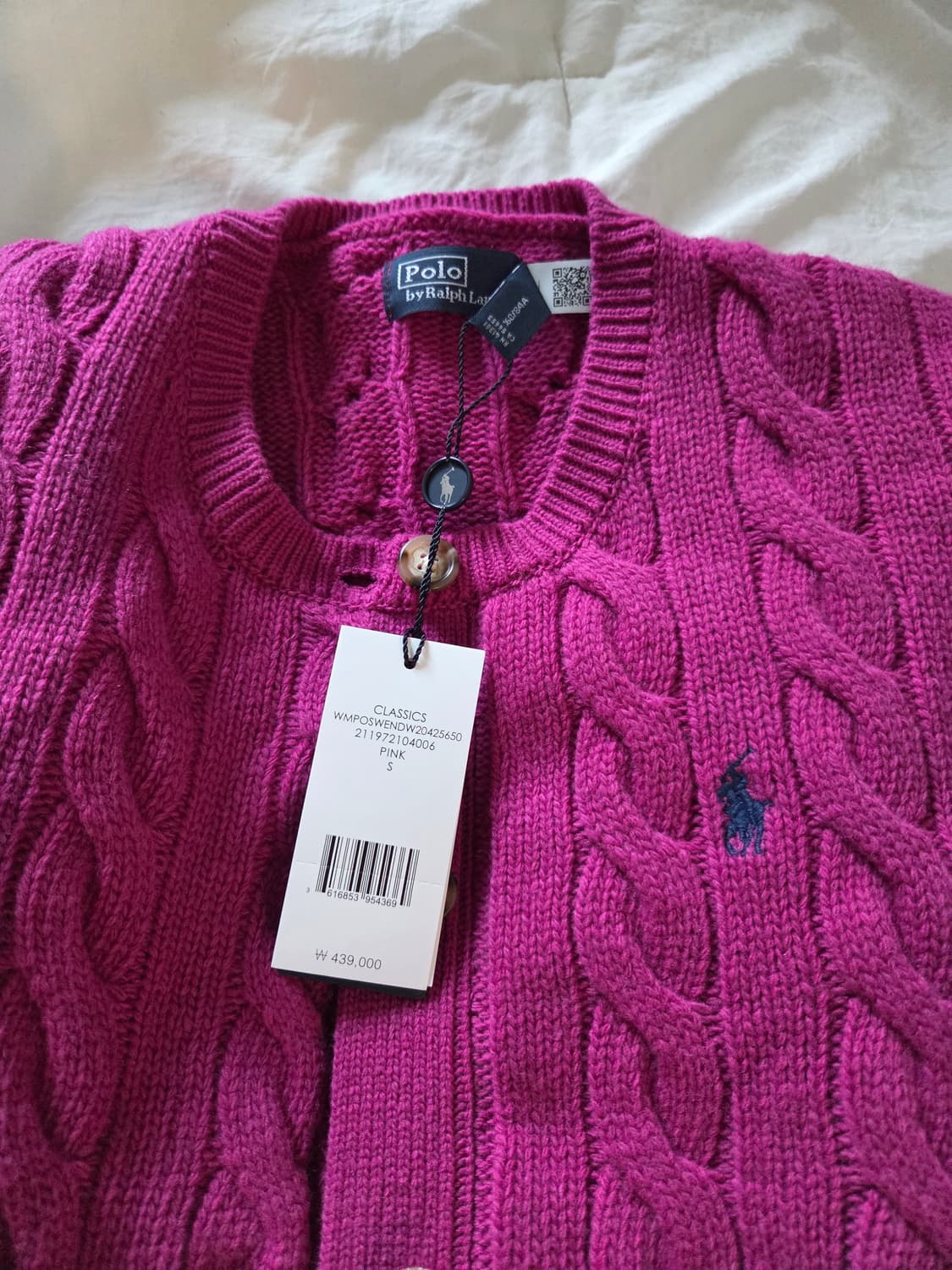 폴로 랄프로렌 케이블 니트 가디건 핑크 S 새상품 상품이미지3