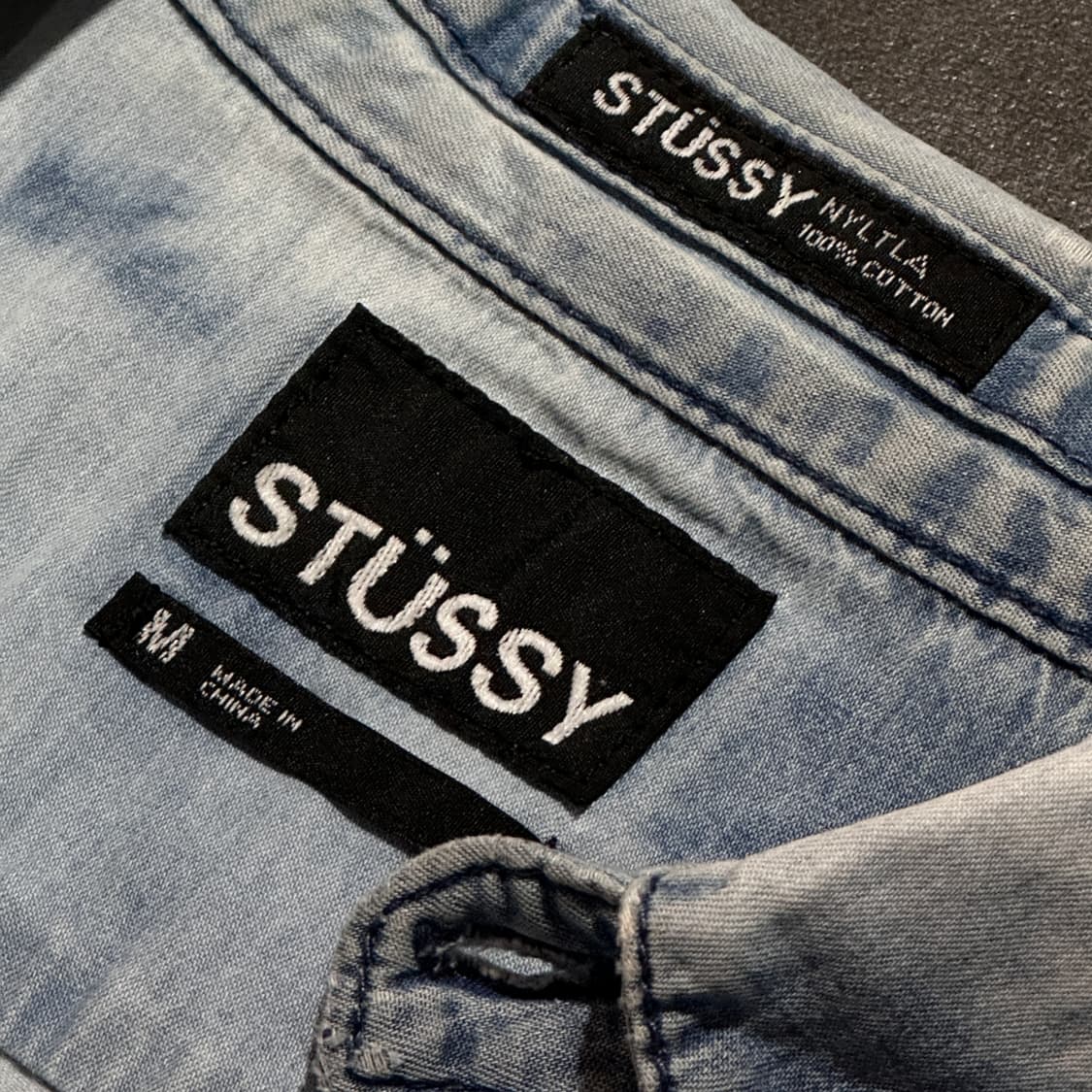 [STUSSY] 스투시 블리치 커스텀 연청 반팔셔츠M 상품이미지2