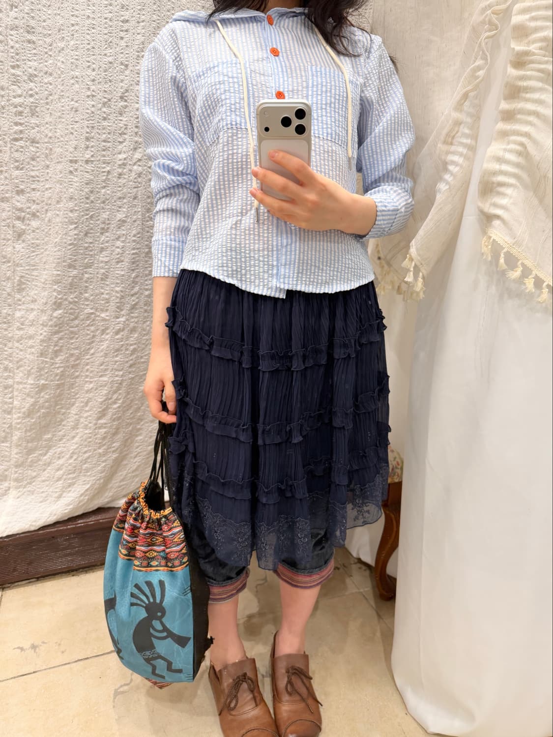 frill navy cancan midi skirt 상품이미지3