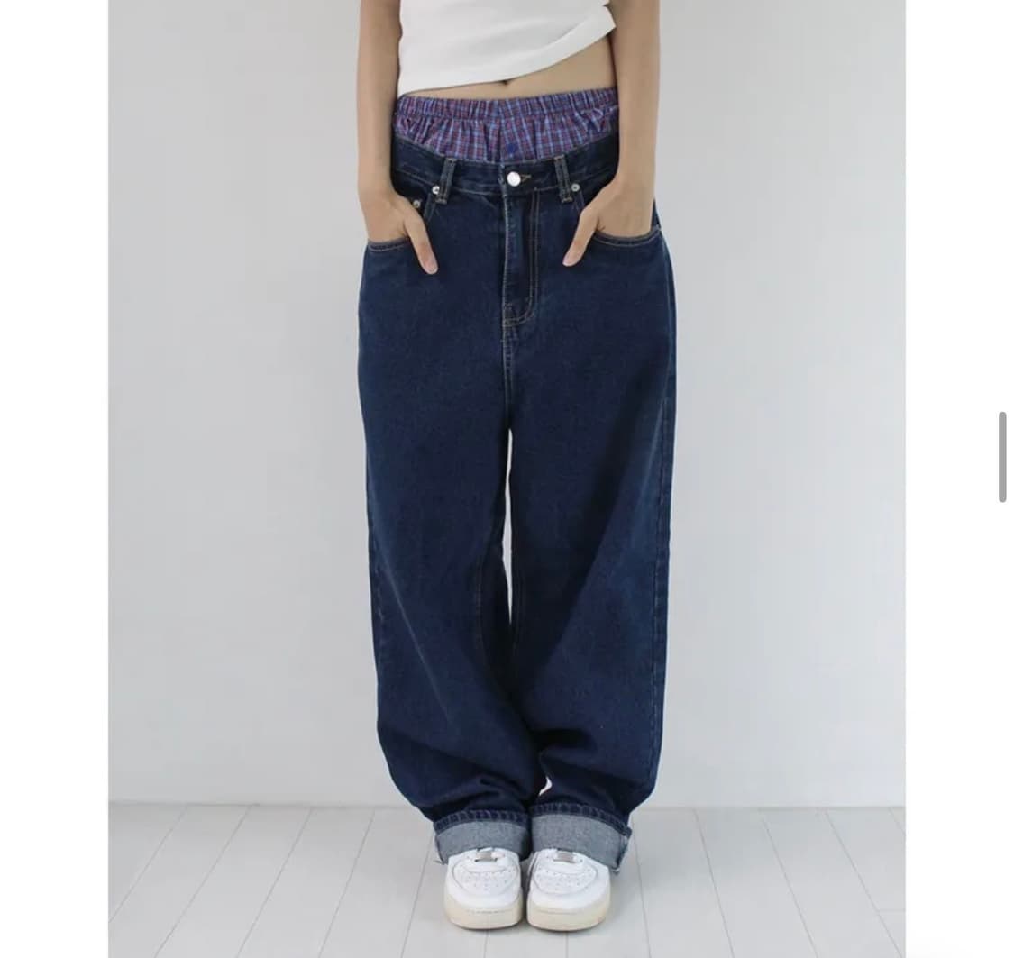 에이블리 이오엔 유니섹스 90s 베이직 와이드 데님 일자진청팬츠 청바지  상품이미지1