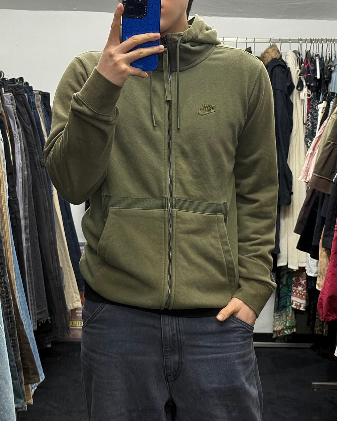 나이키 테크팩 밀리터리 카키 스웻 후드 집업 하이넥 100 런닝 에어포스 상품이미지1