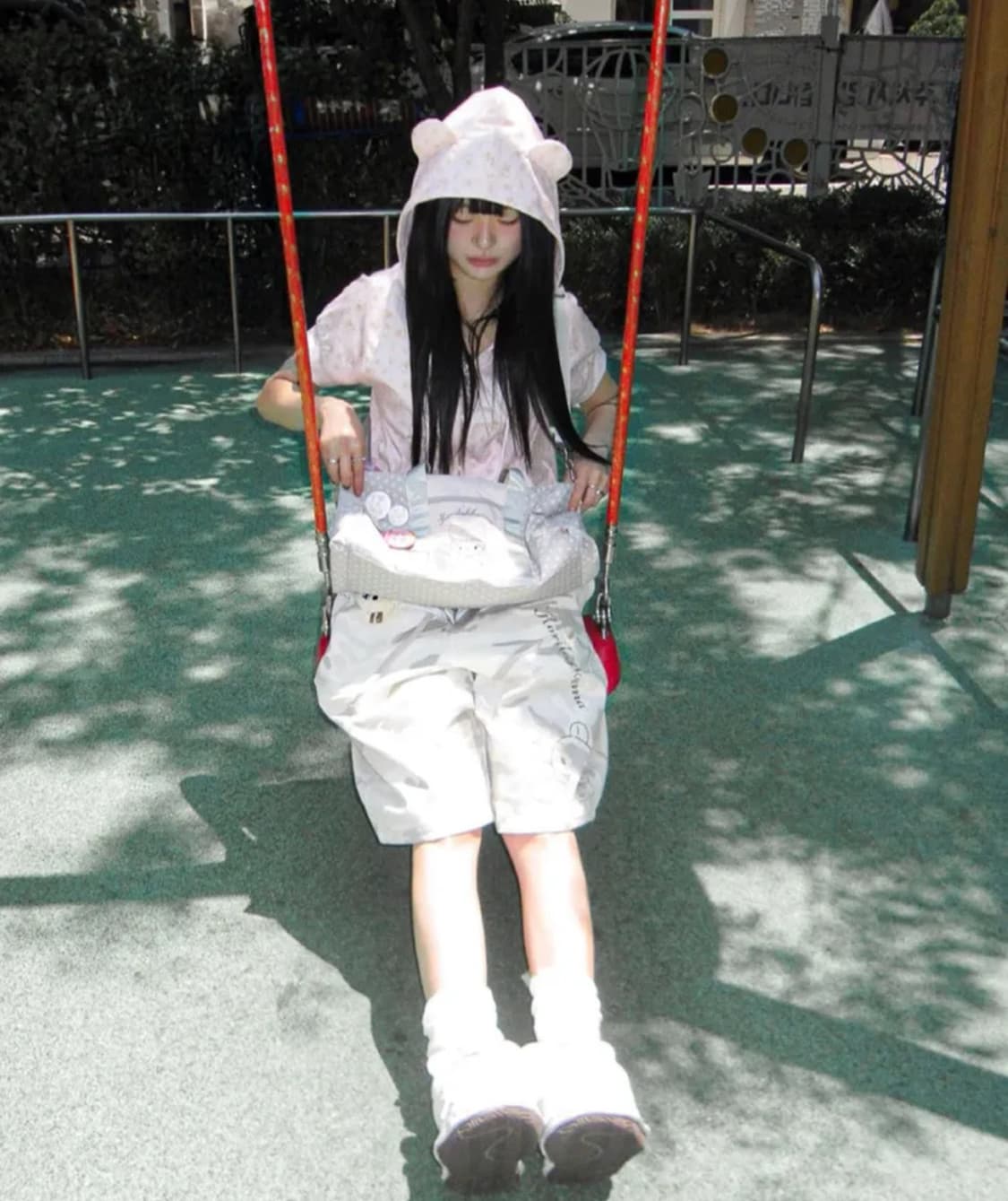 허그유어스킨 코리락쿠마 프린트 후드집업 (핑크) 상품이미지3