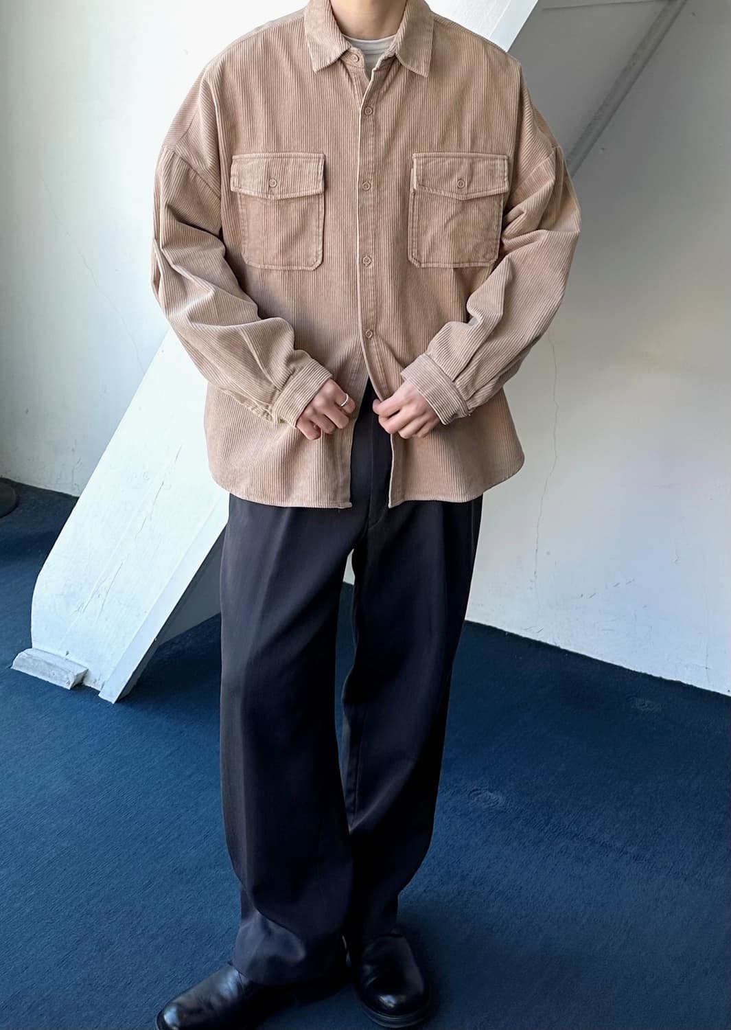 Cord design wide silhouette L/S shirt 상품이미지9