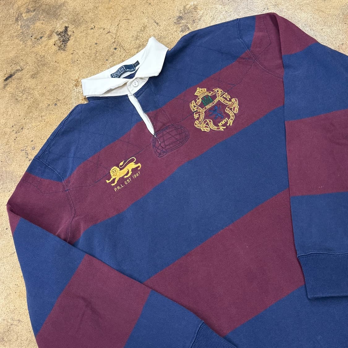 폴로 랄프로렌 네이비 버건디 카라 긴팔티  상품이미지1