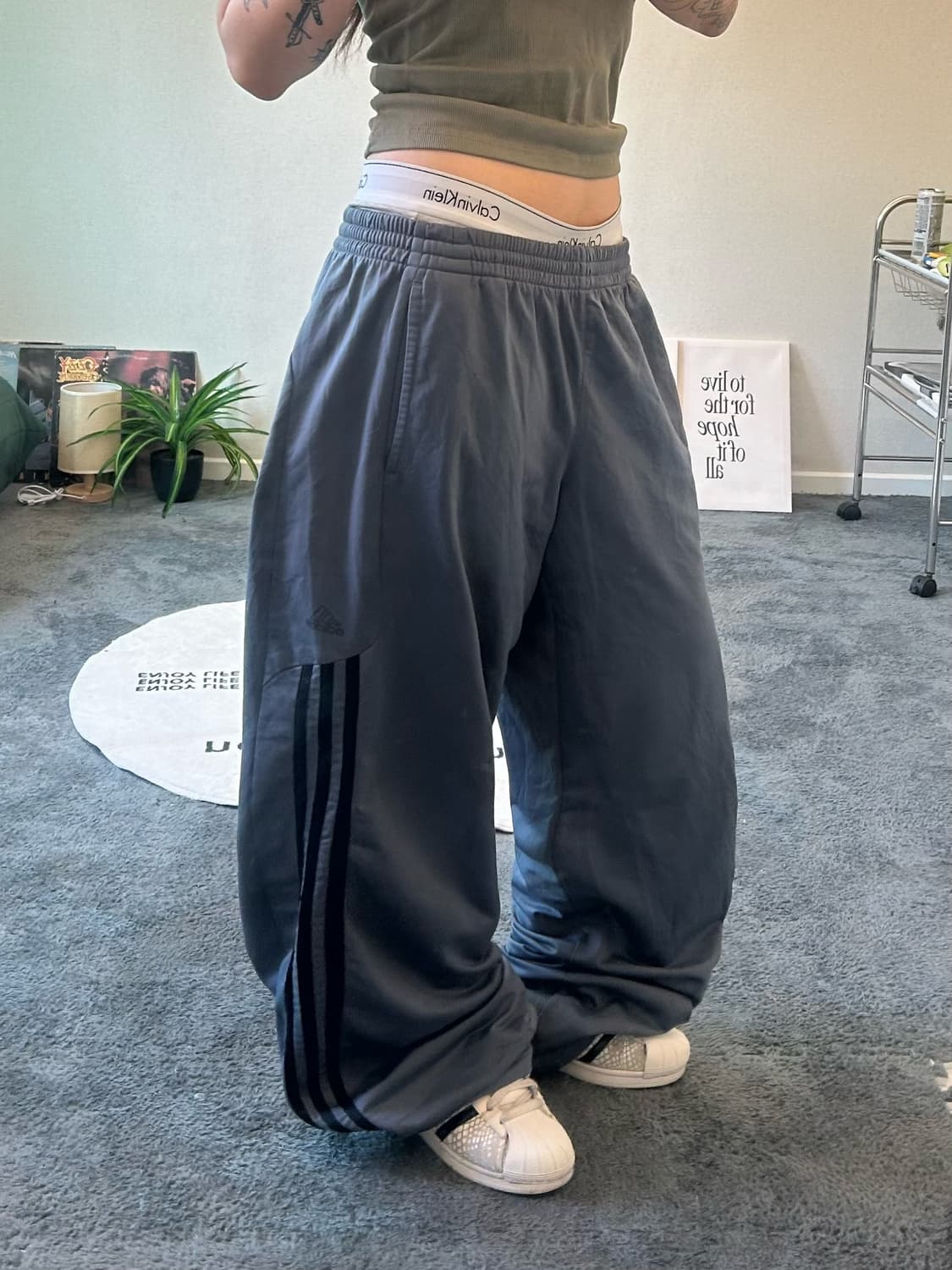 90s ADIDAS 챠콜 와이드 져지트랙팬츠 상품이미지1