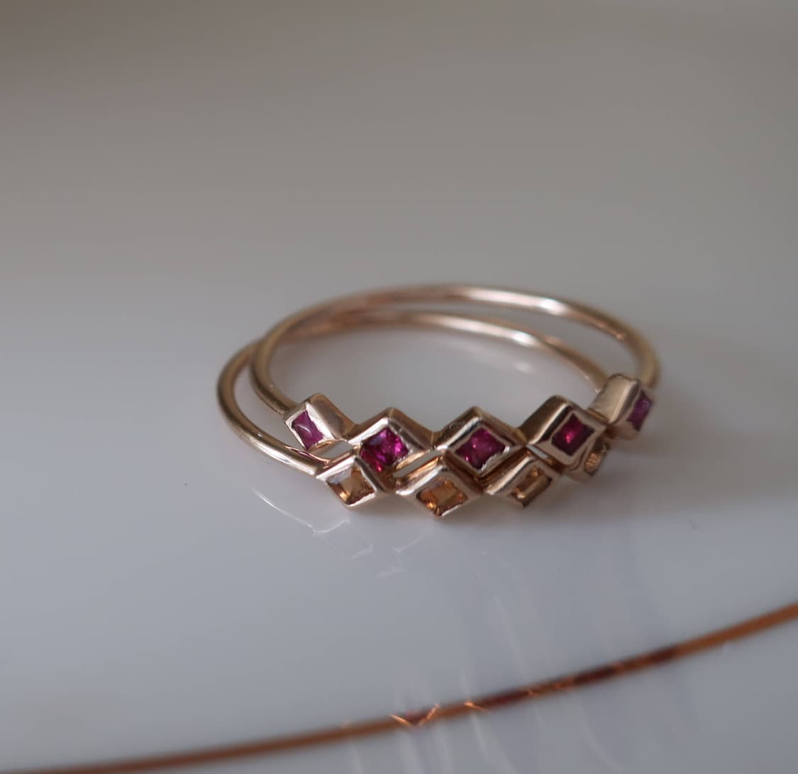 9k 루비/시트린 프린세스컷 반지 상품이미지3