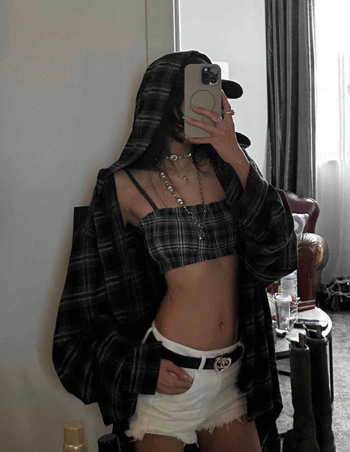 check hood shirts, check top set 상품이미지1