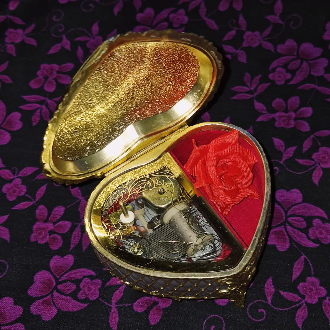 80s 일본 엔틱 카메오 실버 하트 오르골 보석함 상품이미지7