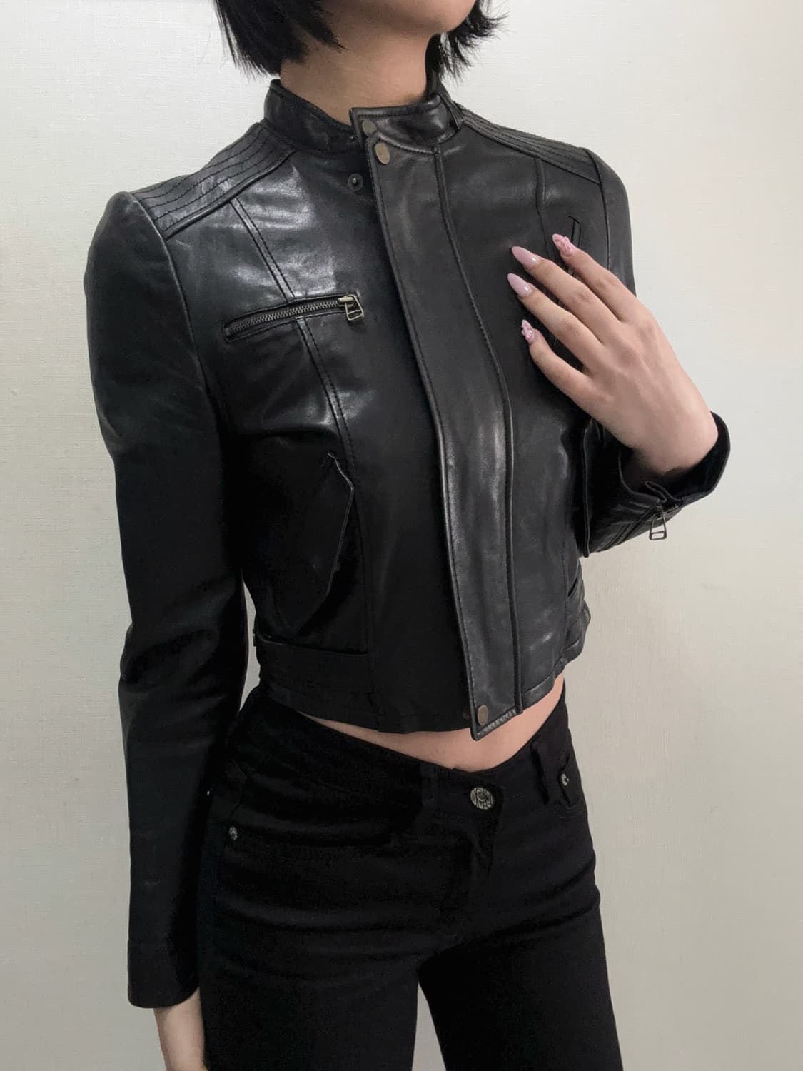 [램스킨] 빈티지 크롭 램스킨 바이커 레더자켓 상품이미지1