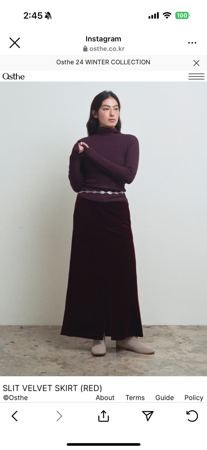 Osthe 오스더 슬릿 벨벳 스커트 상품이미지2
