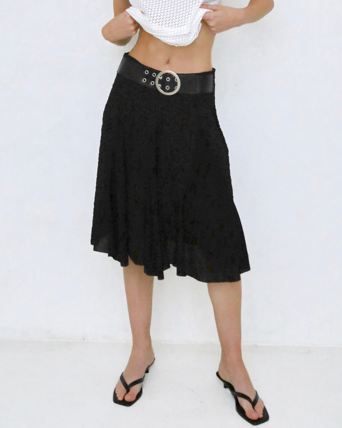 FLOWER BELTED SKIRT BLACK 상품이미지1