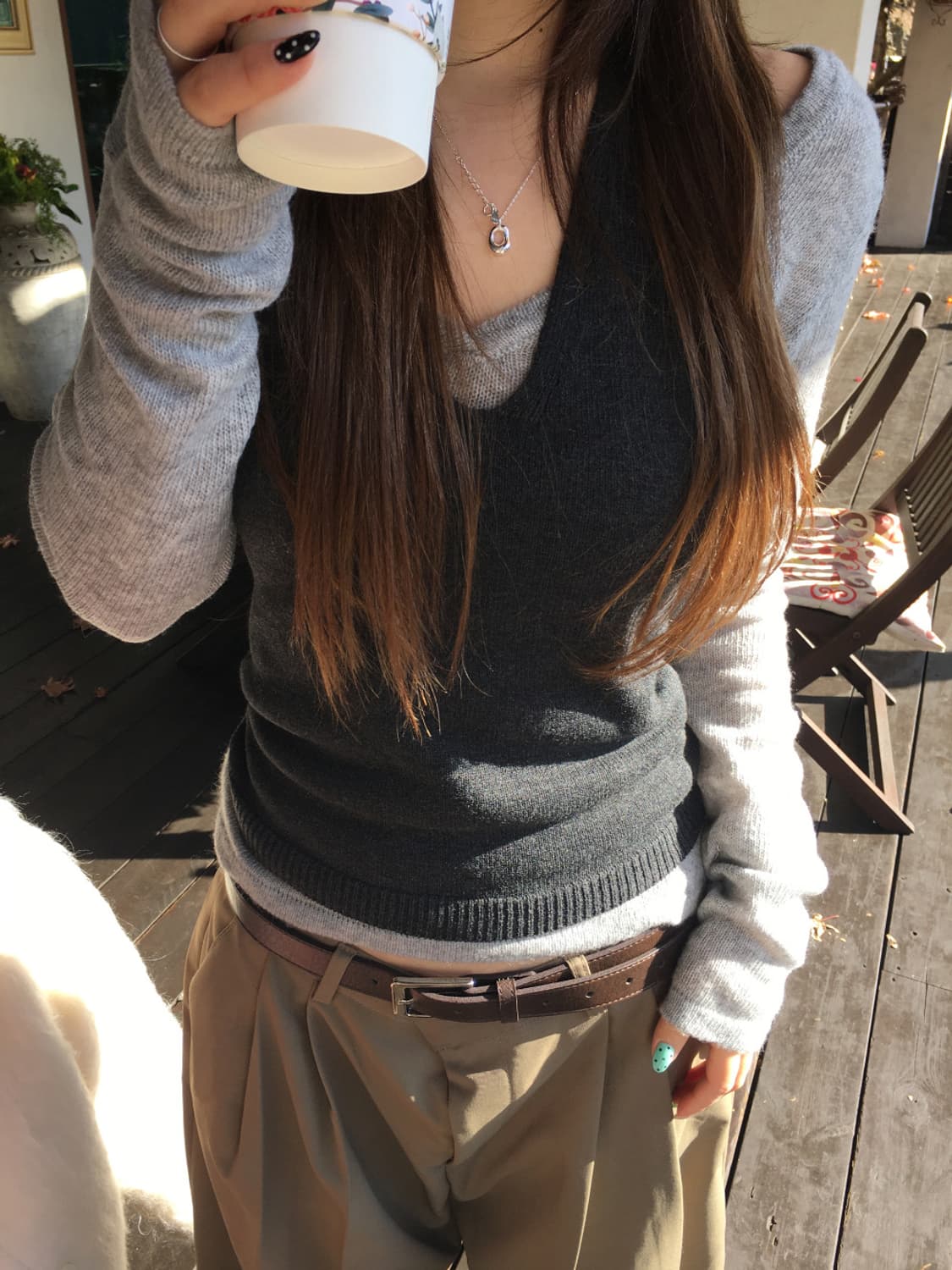 아워캐비넷 레이어드 니트 (free)(1번 시착) 상품이미지3