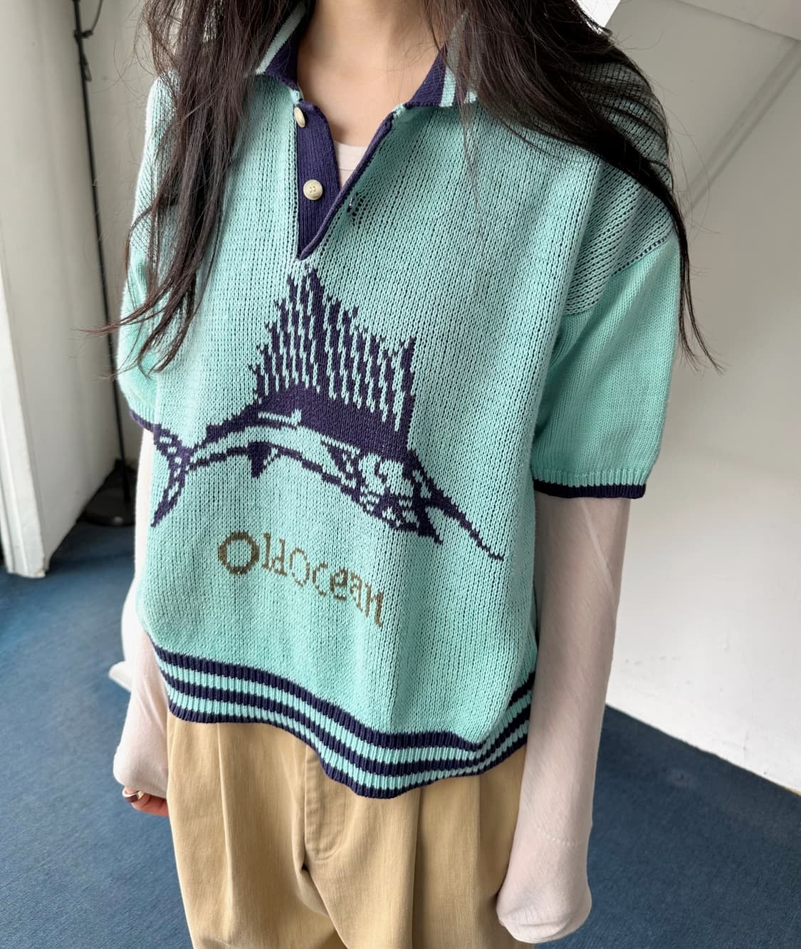 Dry blend pattern half knit top 상품이미지8