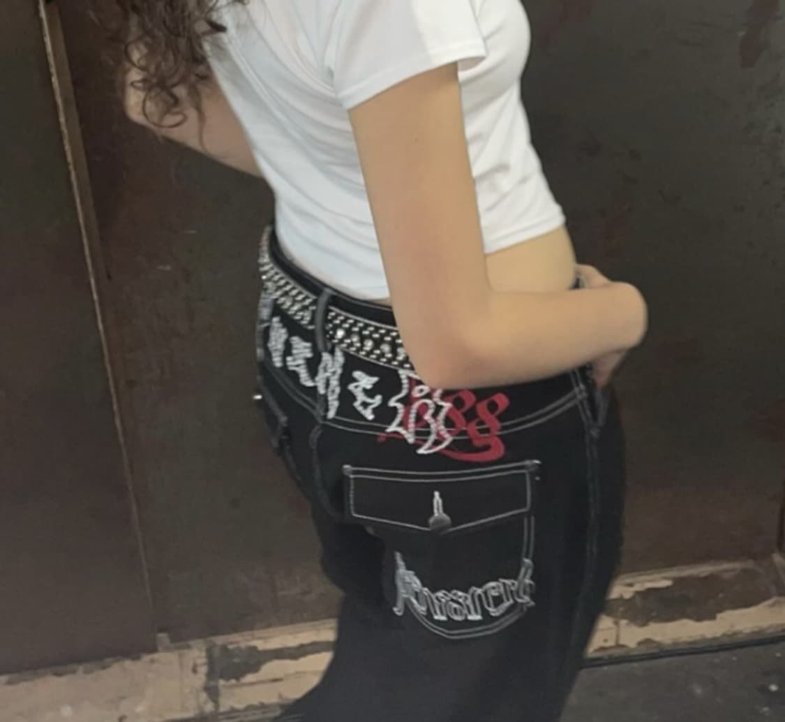 플리즈노팔로우 데빌 888 스티치 팬츠 블랙 1사이즈 상품이미지1