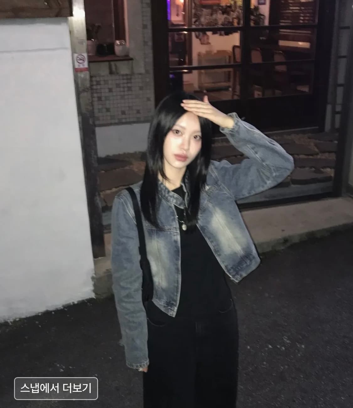 오드스튜디오 샌드 워싱 바이커 데님 크롭 자켓 (블루, s) 상품이미지2