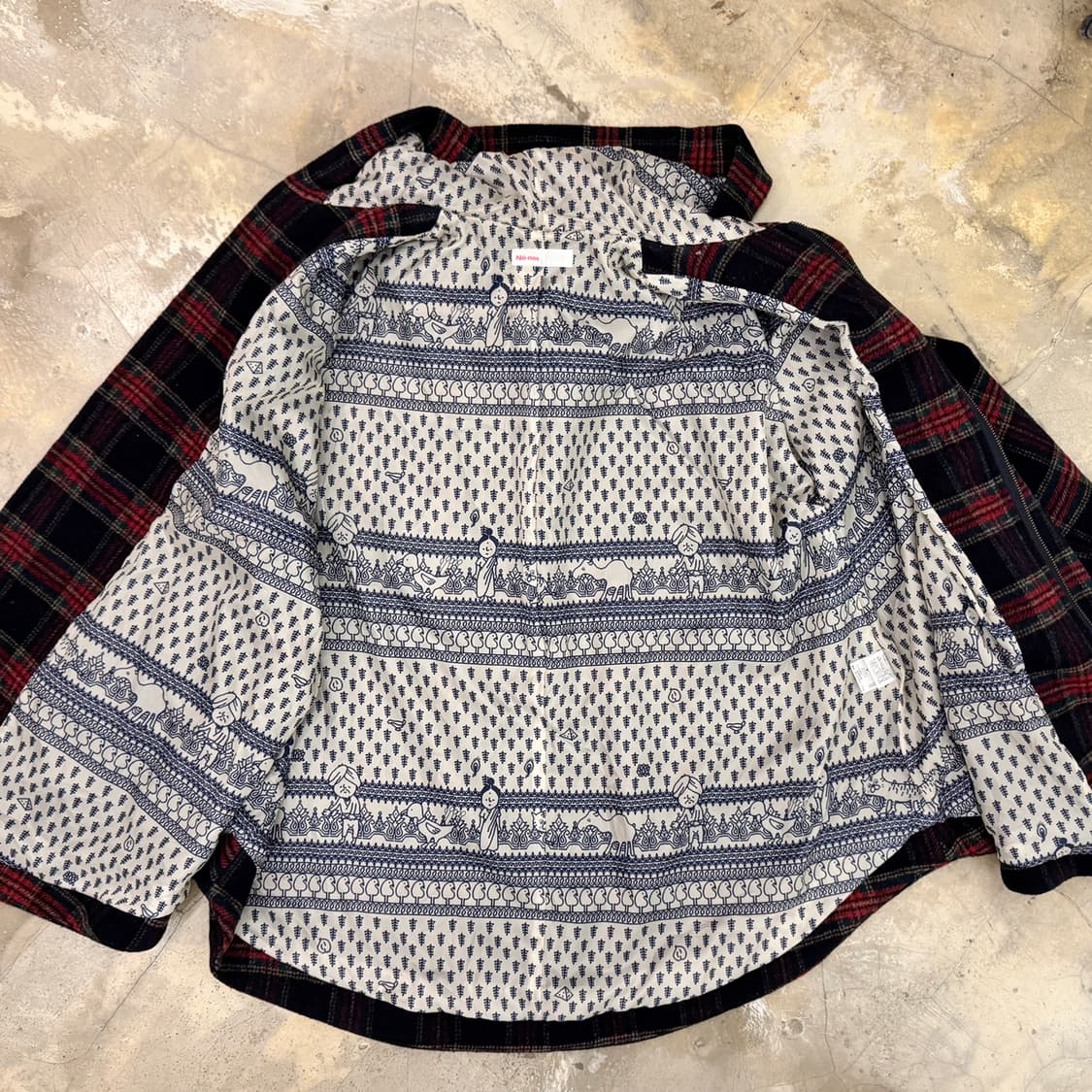 네넷 후드 더플 체크 코트 네이비/레드 상품이미지3