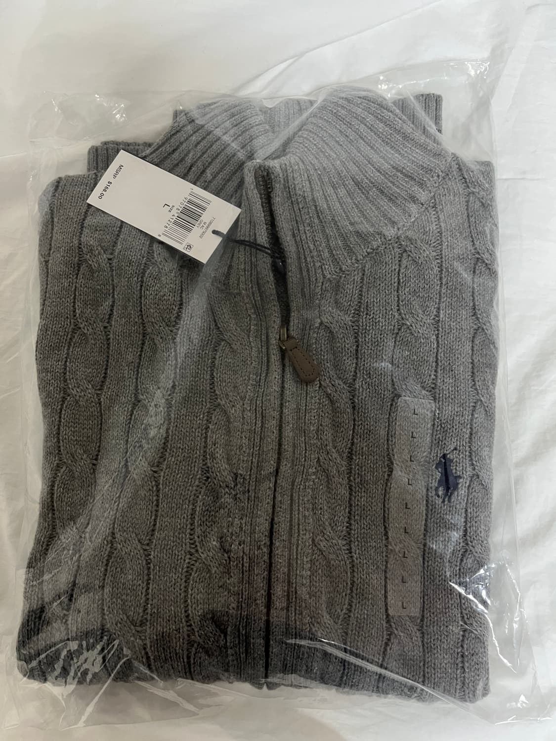 폴로 케이블 니트 코튼 풀 지퍼 스웨터 가디건 그레이 L 상품이미지5