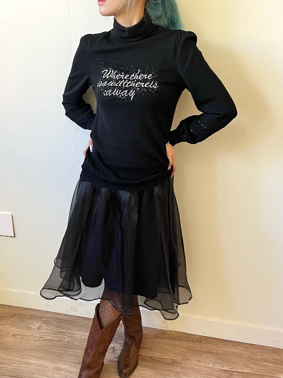 japan vtg 자개 레터링 터틀넥 상품이미지6