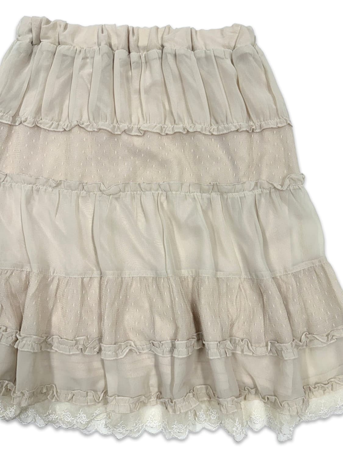 빈티지 아이보리 도트 레이스 모리 프릴 미디 스커트 상품이미지2