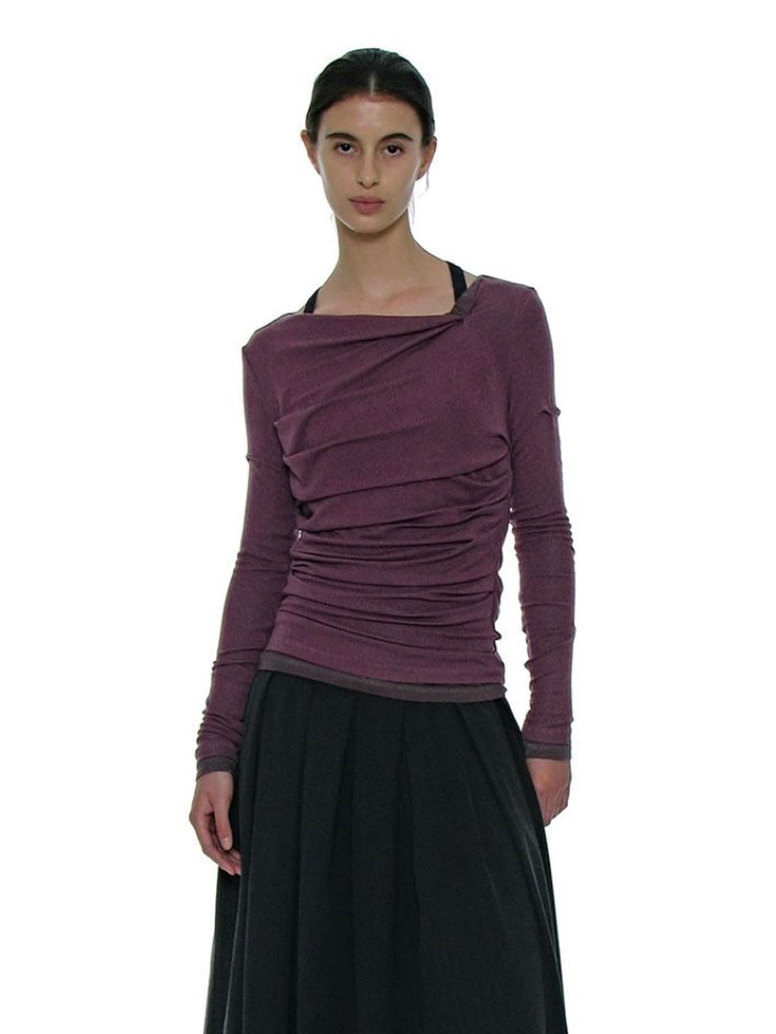 [택포] DOUBLE FACED PINTUCK DRAPE TOP PLUM 상품이미지1