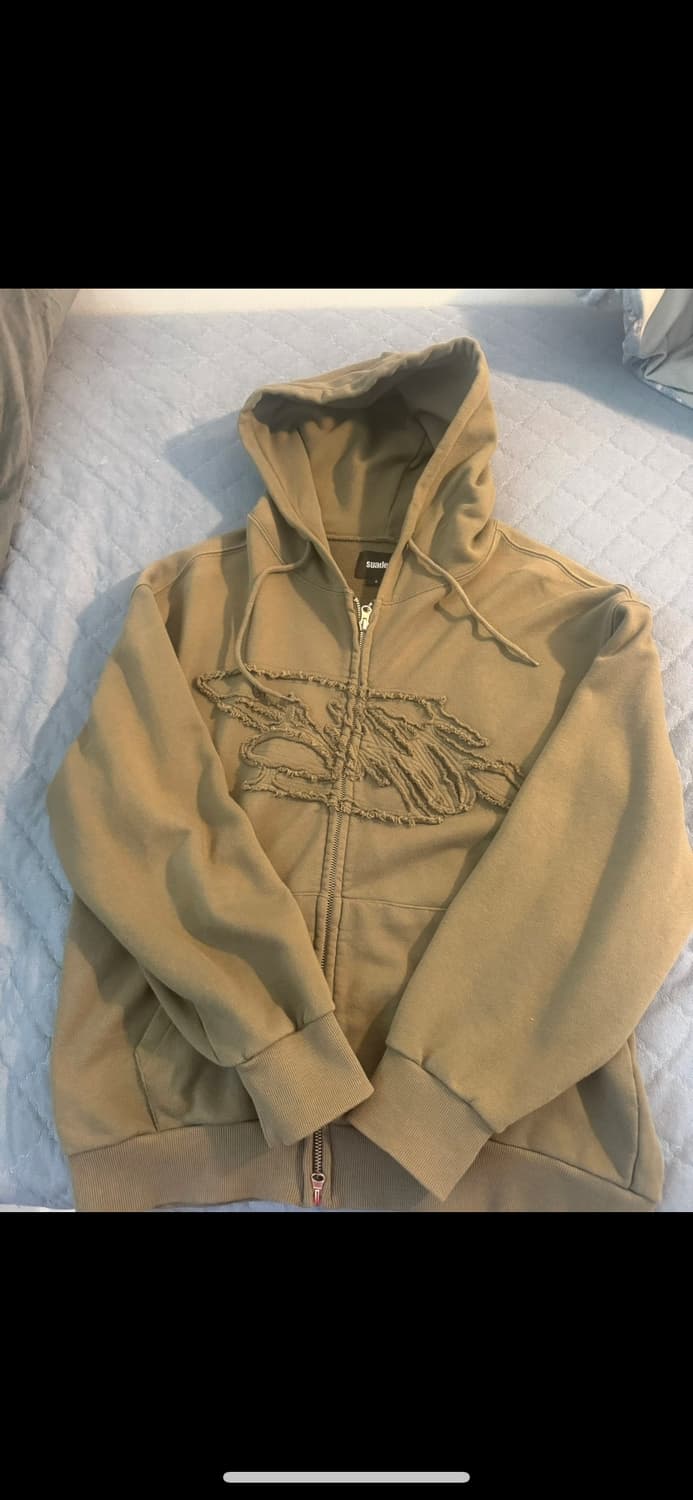 스웨이드 카키 후드집업 상품이미지1