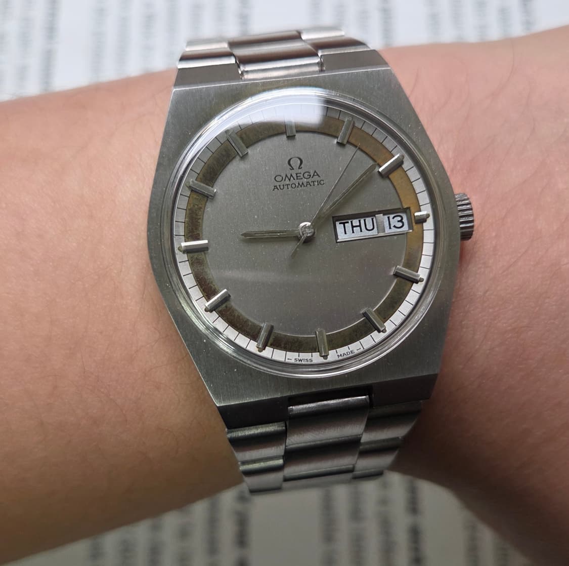 레어] 빈티지 오메가 제네브 데이데이트 희귀 동심원 다이얼 통줄 브레이슬 상품이미지10