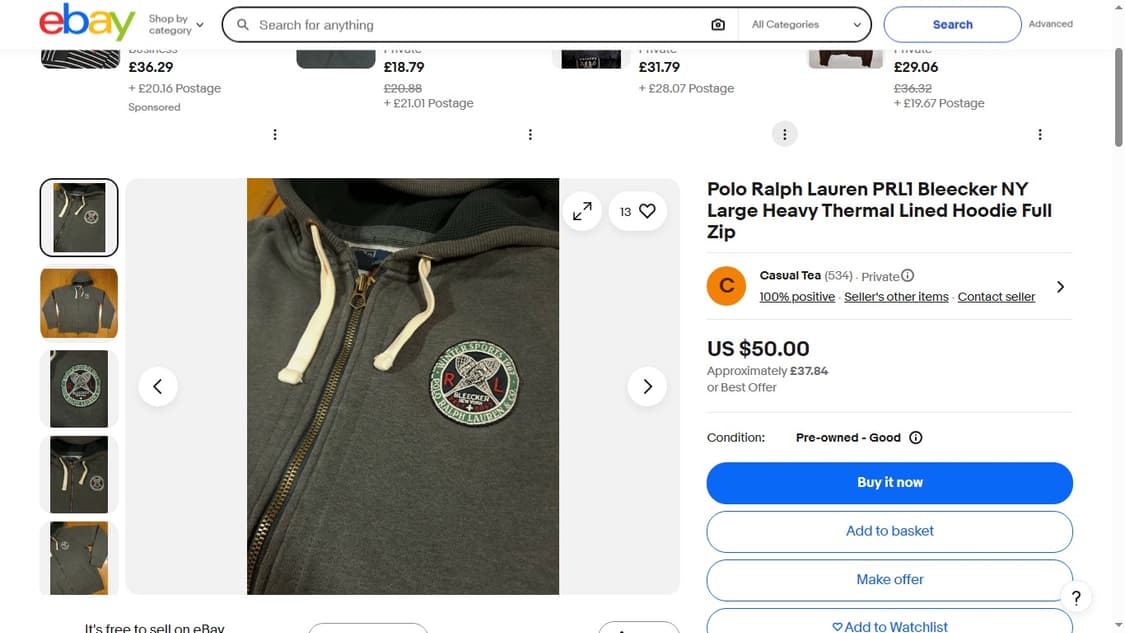 (XL) 폴로 랄프로렌 POLO PRL 블리커 NY 헤비 써멀 후드 집업 상품이미지2