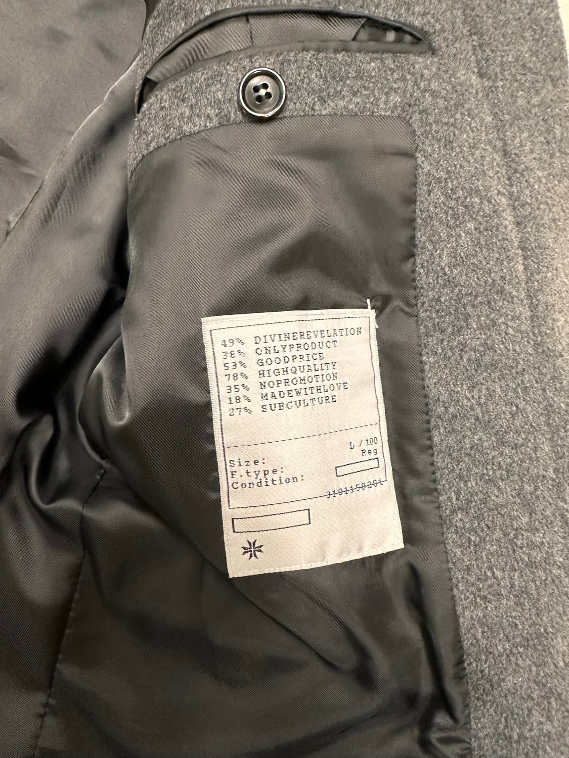 토니웩 컷팅 캐시미어 체스터필드 코트 L 그레이 상품이미지4