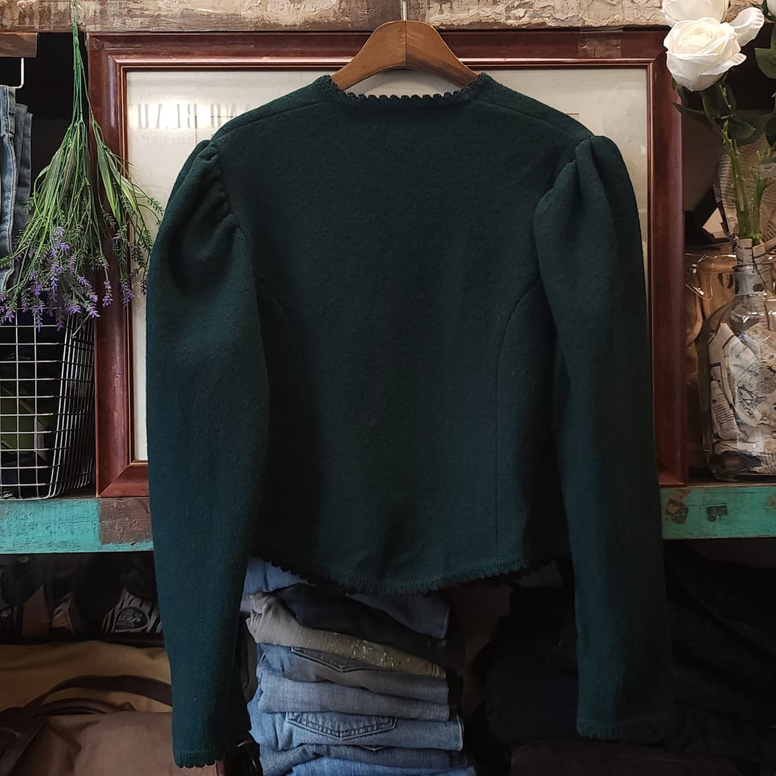 90s 울 트위드 자켓 프렌치 울 자켓 오스트리아 티롤자켓 빈티지 그린 상품이미지2