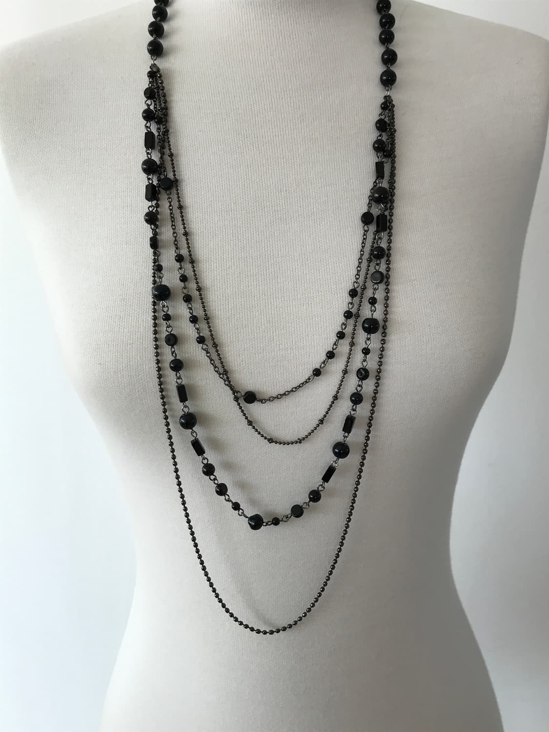 오리엔탈 빈티지 블랙 비즈 & 멀티 체인 롱 레이어드 목걸이 상품이미지3