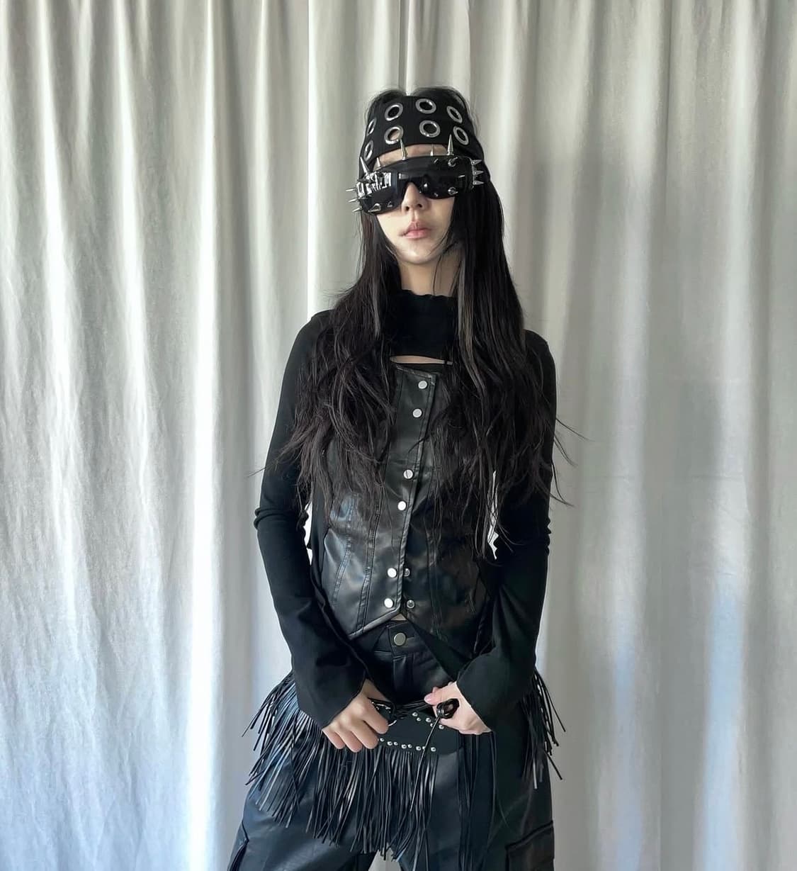 파예 빈티지 가죽 단추 상의 상품이미지1