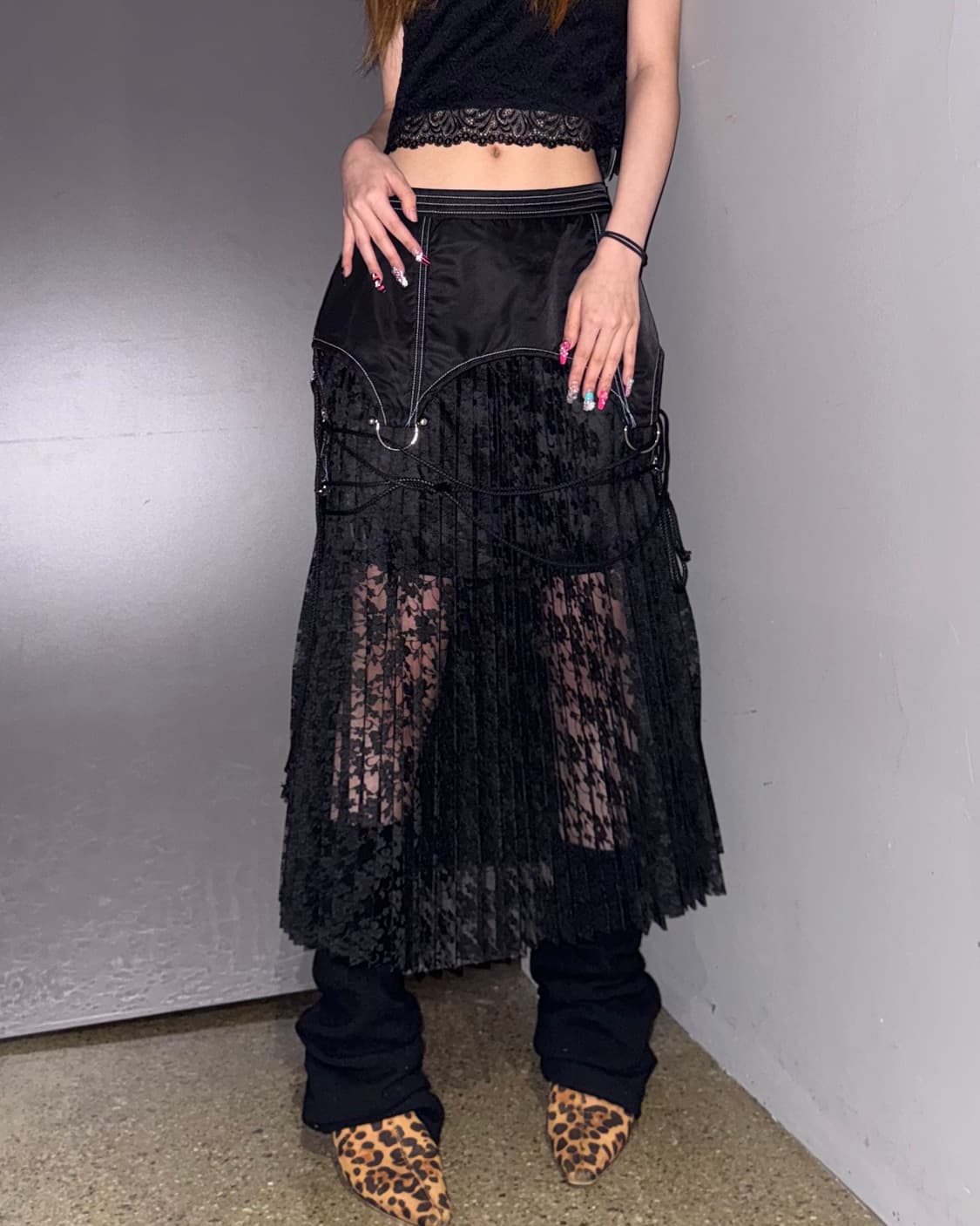 앤더슨벨 레이스 콤비네이션 플리츠 스커트 상품이미지1