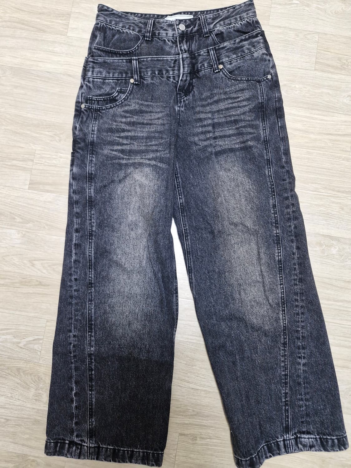 IDWS 아이돈워너셀 레이어 커브 데님 블랙 0사이즈 판매합니다 상품이미지1