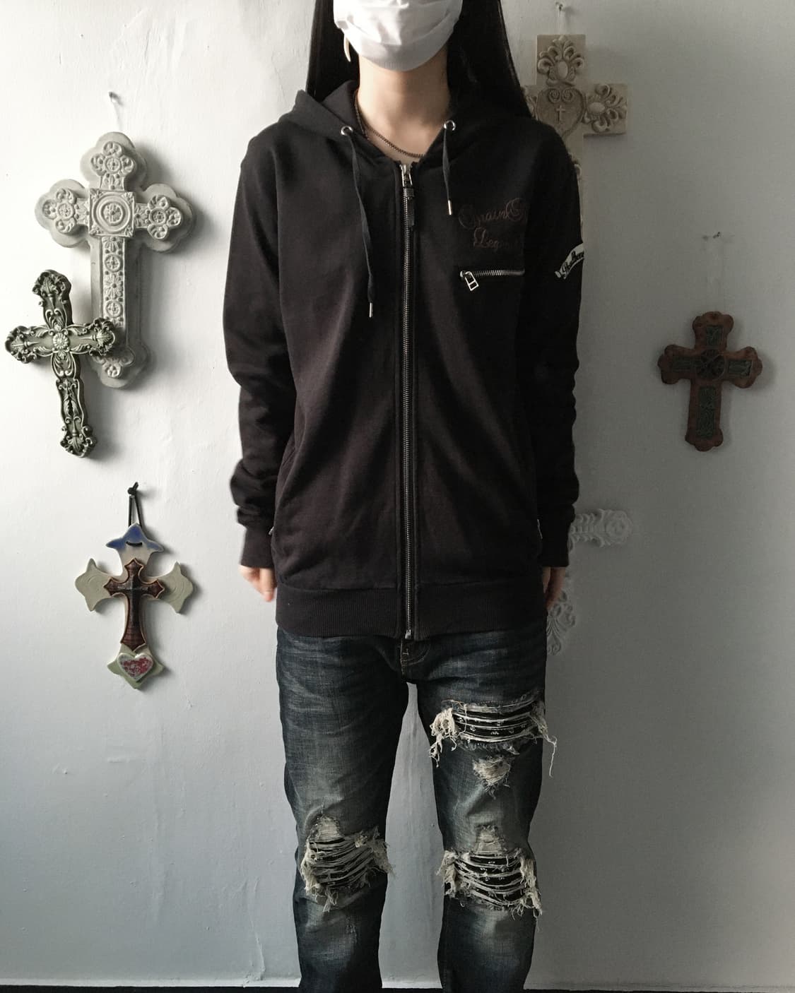 Back skull patch point hood zip pu 상품이미지7