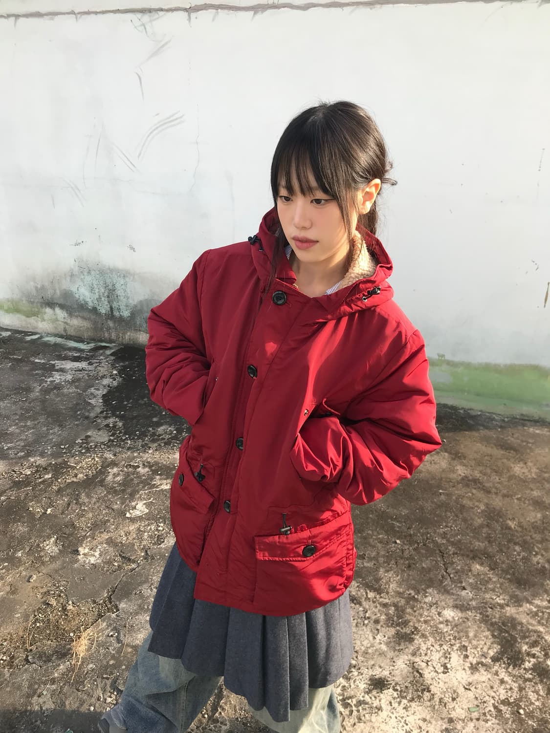 딥 레드 후드파카 상품이미지3