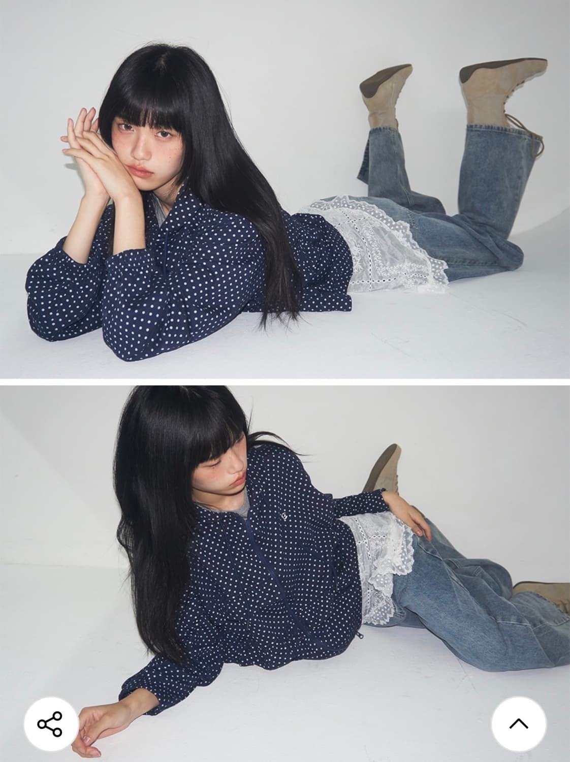 썸플레이스 도트 패턴 프릴 투웨이 코튼 루즈핏 후드집업 상품이미지1