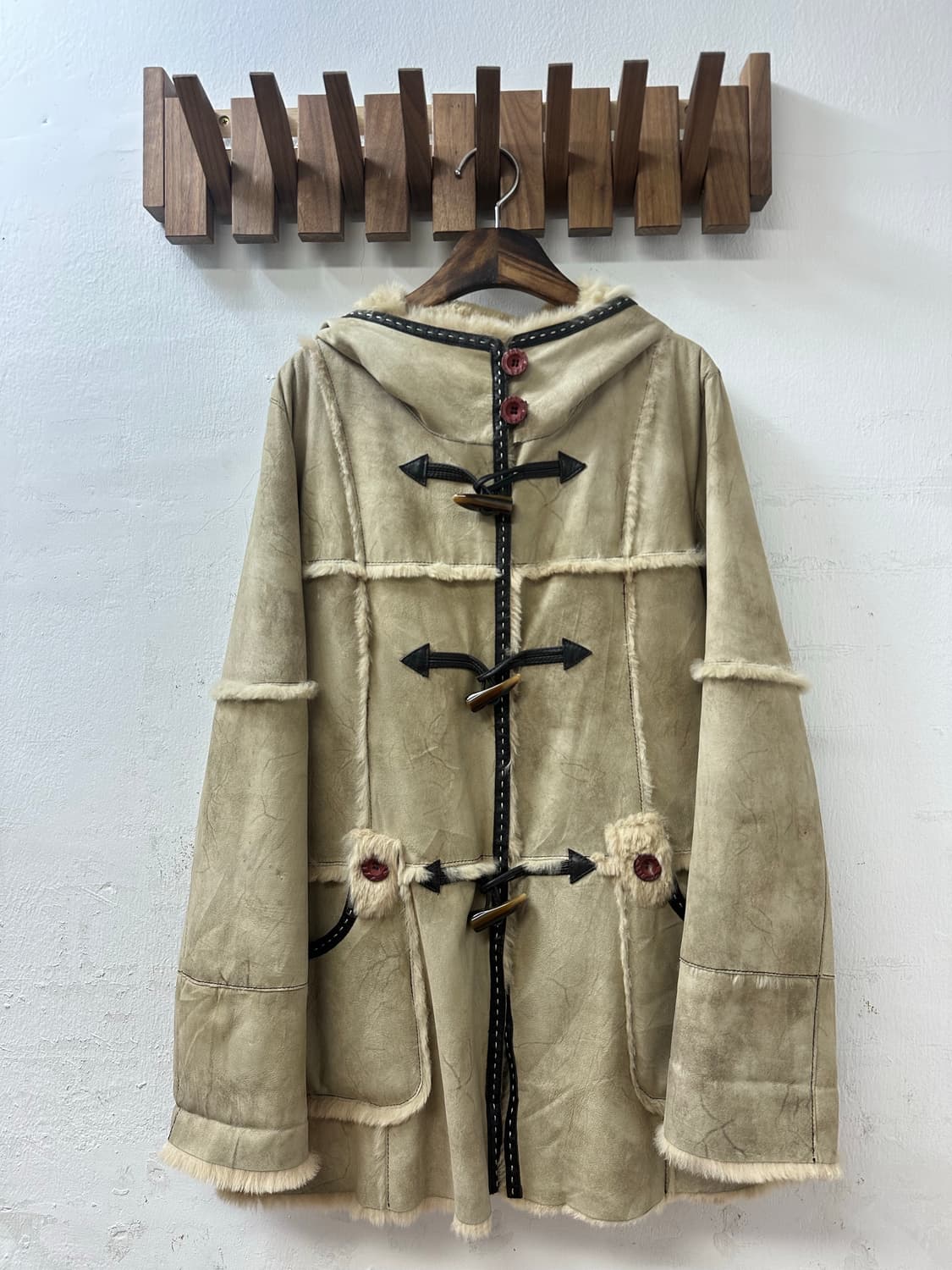 일본빈티지 스웨이드 무스탕 더플 후드 코트 상품이미지1