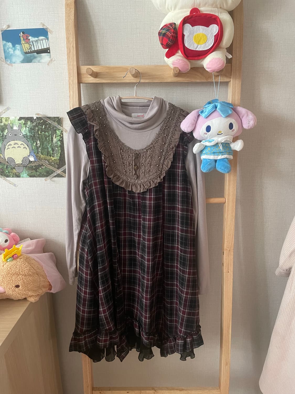 쇼콜라 퍼플 체크 ops 세트 (착용샷) 상품이미지2