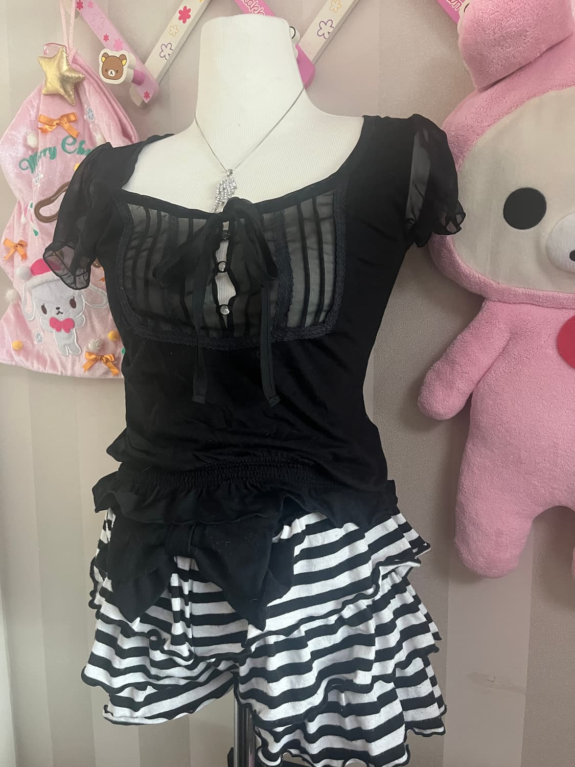 빈티지공겜여주날개목걸이코디세트히메갸루긱시크레이스블라우스큐롯팬츠 상품이미지2