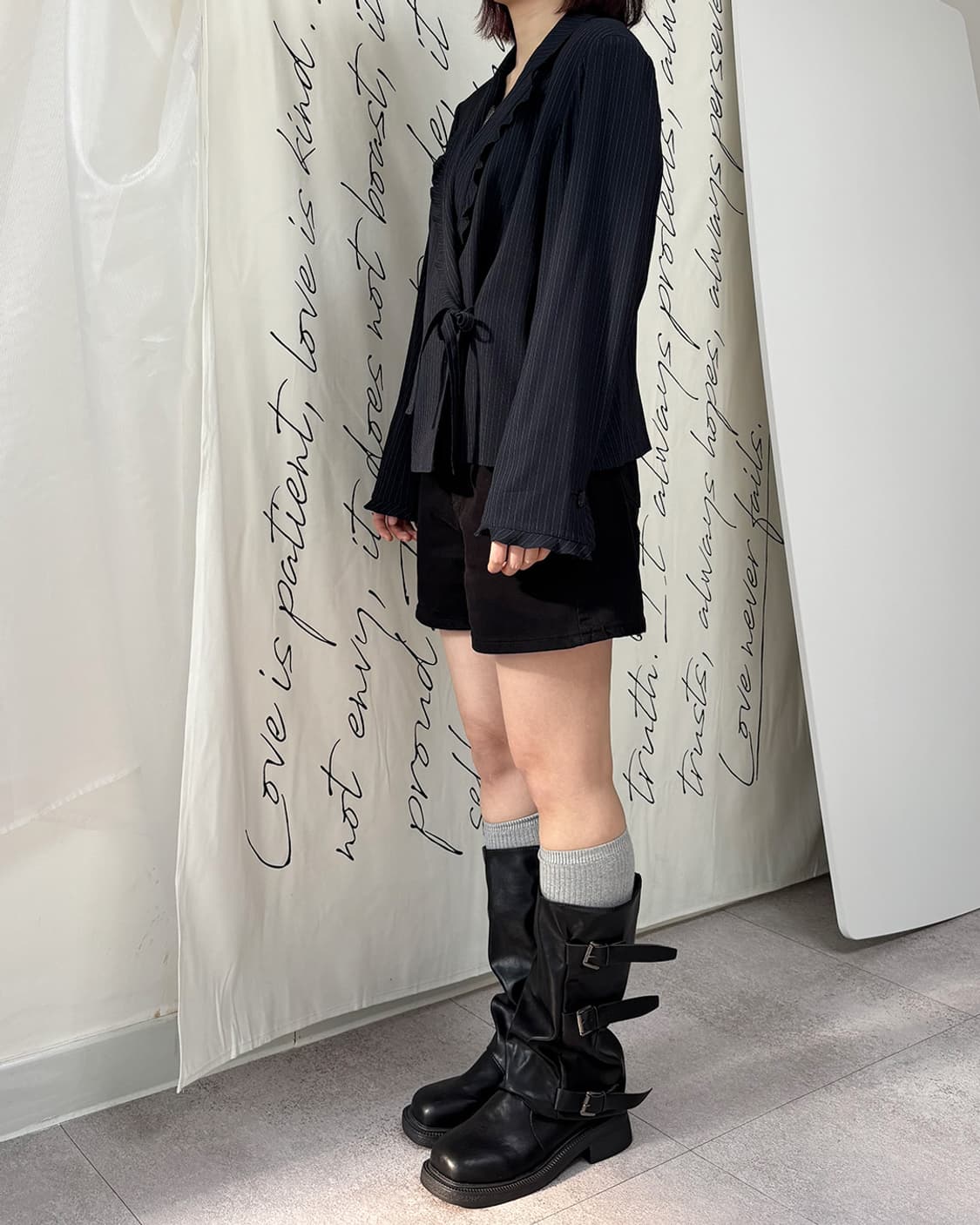 ixi pinstripe frill detail wrap jacket 상품이미지3