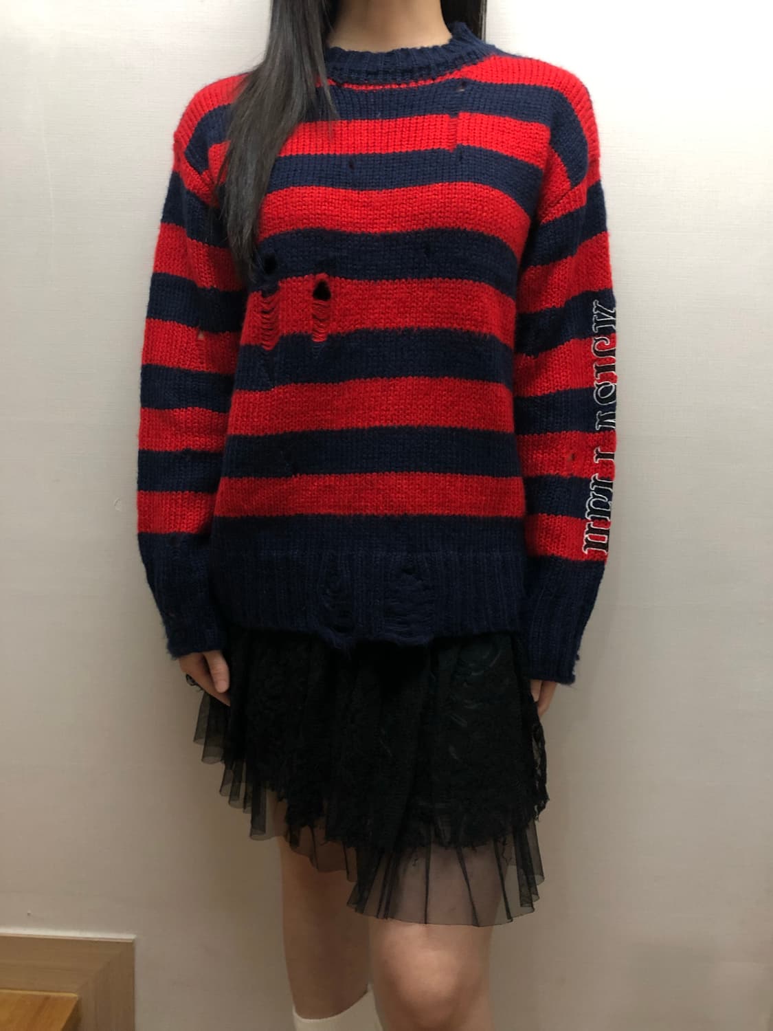 빈티지 레드 펑크 스트라이프 니트 상품이미지4
