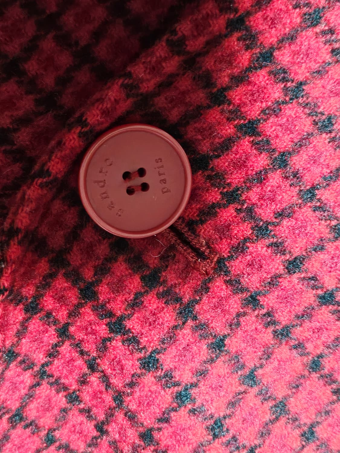 산드로 레드 블랙 체크 패턴 핸드메이드 울 혼방 코트 L 상품이미지3